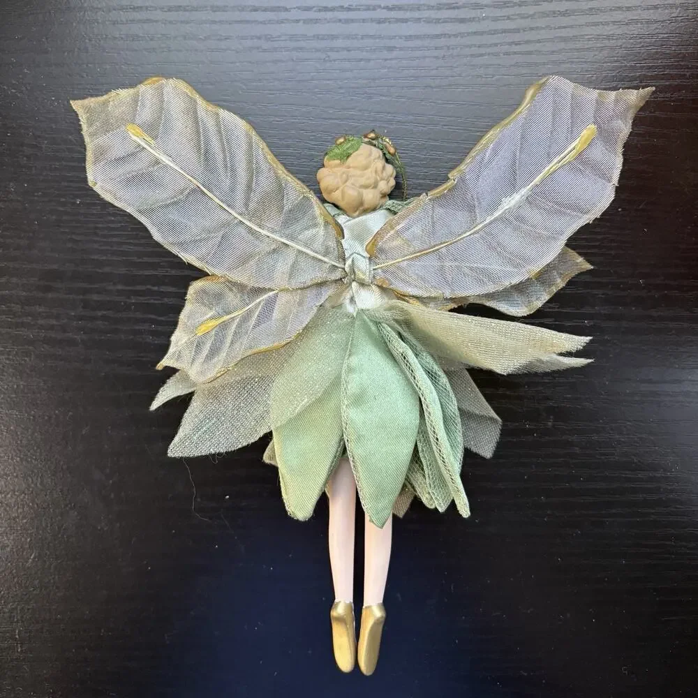Avon Enchanted Fairy Ornament Caucasian Green Dress Petal Wings & Skirt 2000 Vtg